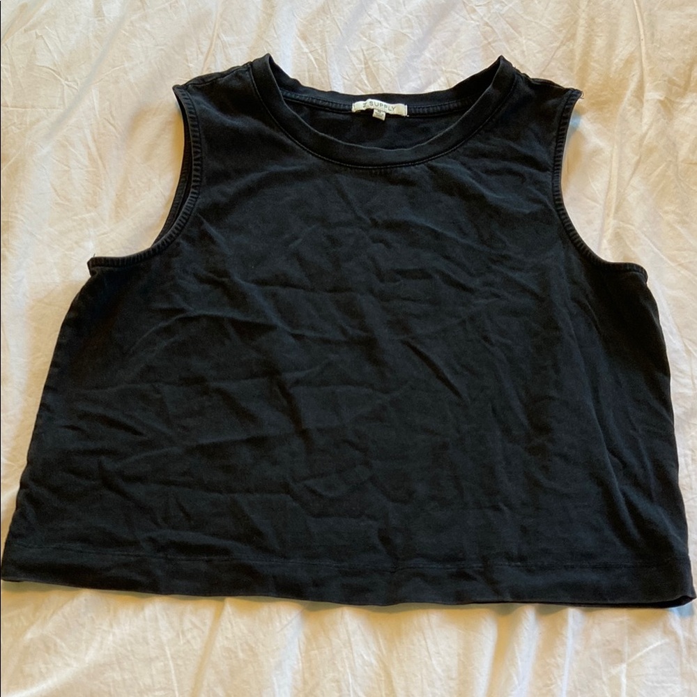 Z Supply Black Charcoal Sleeveless Muscle Tee Crop Tank Top Size Medium